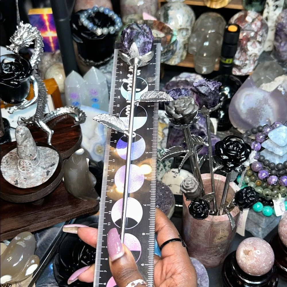 Fluorite root Rose Carvings w/Silver Stainless stem - Price for 1 🌹🌹 - Picture 10 of 11